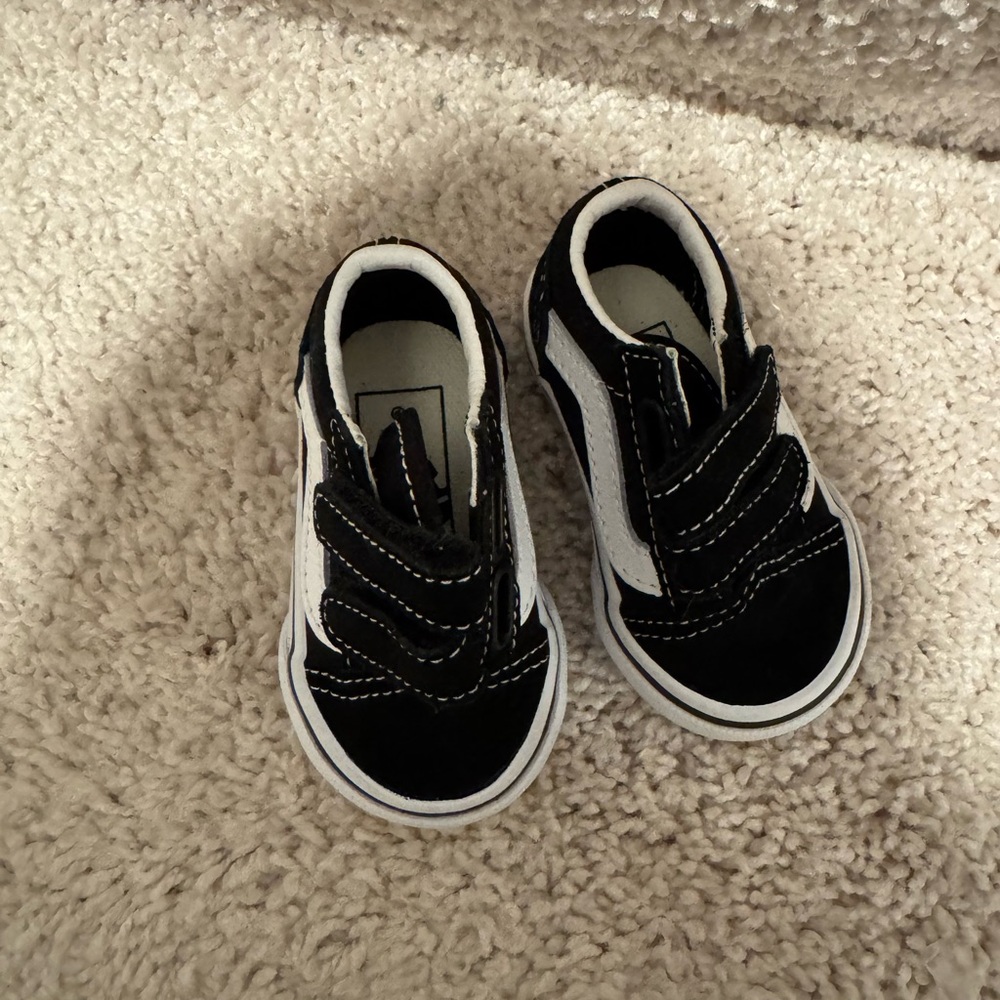 Vans Kids Black and White Velcro Sneakers